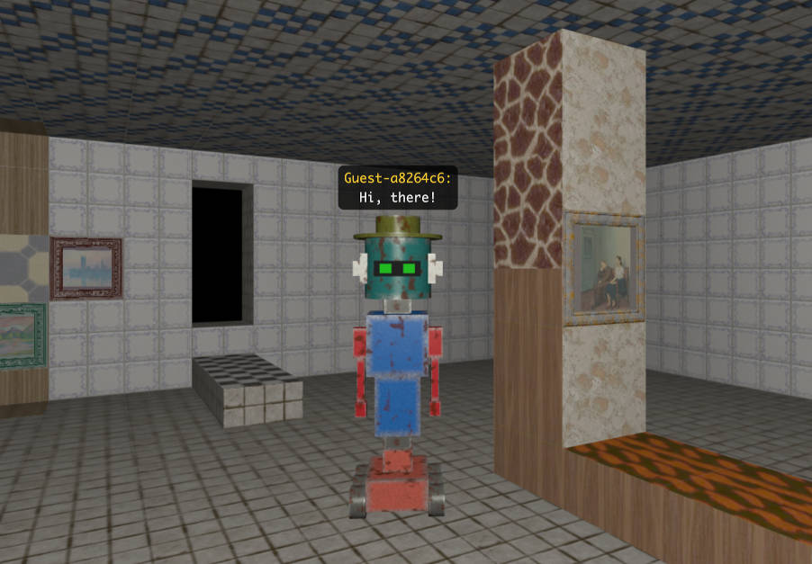 Interact with robot characters that are being controlled by other people.